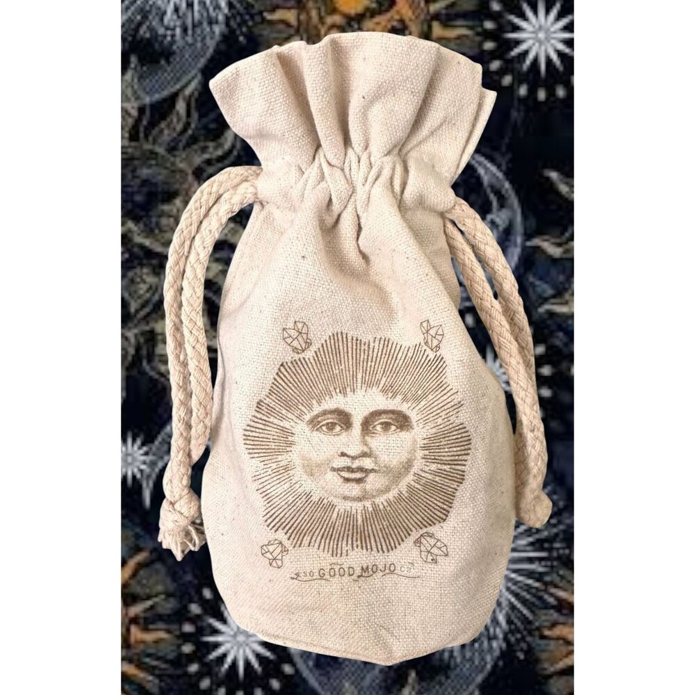 Drawstring Jewelry Pouch Good Mojo Co Sun Face Crystals Stash Bag Cotton